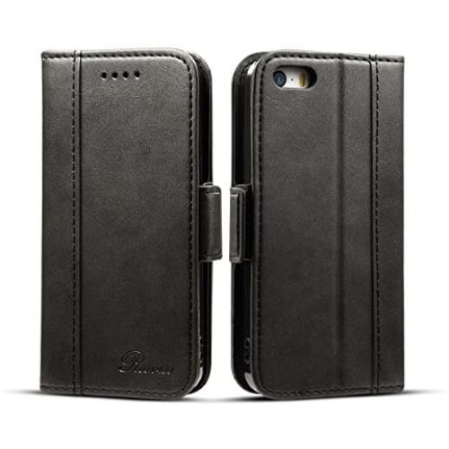 Rssviss iPhone SE Case iPhone 5s/5/SE Wallet Case,Handmade PU Leather Magnet Wallet Flip Case Cover with Built-in Credit Card/ID Card Slots for 5s 5G 5 SE（4.0 inch,Black）