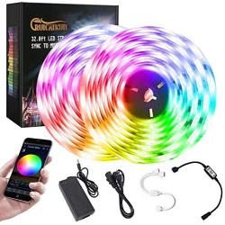 Bluetooth LED Lights Strip, 32.8ft Waterproof LED Strip Lights for Room, Smart-Phone Music Sync Outdoor LED Lights SMD5050 300LEDs Strip Lights with 12V Power Supply for Decor Holiday，Party and Room