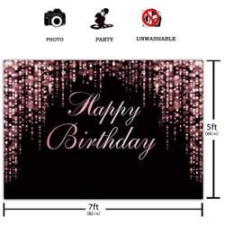 Funnytree 7x5ft Happy Birthday Party Backdrop Rose Golden Glitter Bokeh Sequin Spots Photography Background Pink Sparkle Shining Dots Girl Lady Baby Banner Cake Table Decoration Photo Booth