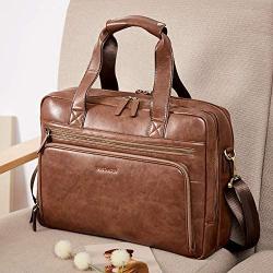 BOSTANTEN Leather Briefcase for Men Business Travel Laptop Bags 15.6 inch Brown