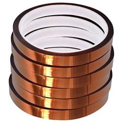 WIRESTER 6 Rolls 10mm X 30m (100ft) High Temperature Heat Resistant Tape Electronic Polyimide Tape for Masking, Soldering, Electrical, Heat Transfer Vinyl, 3D Printers