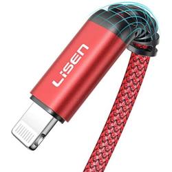 LISEN iPhone Charger Cable, 6.6ft MFi Certified Never Rupture Lightning Cable, 2.4A Fast Charging iPhone Cord Compatible with iPhone 11 Pro Xs Max XR XS X 8 7 6S 6 Plus 5 5S SE iPad Pro (Red)
