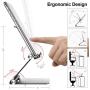 Cell Phone Stand Holder Adjustable Increase Fully Foldable Thick Aluminum Desktop Cellphone Cradle Dock with Anti-Slip Base and Convenient Charging Port for iPhone for Bedside Table, Ofice, Desk-Black