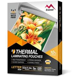 Everest Thermal Laminating Pouches, 8.9 x 11.4 Inches, 3 Mil Thick, 220 - Pack, Letter Size Sheets, Clear(TH0300-02)
