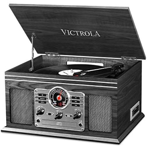 Victrola Nostalgic Classic Wood 6-in-1 Bluetooth Turntable Entertainment Center, Graphite (VTA-200B GH)