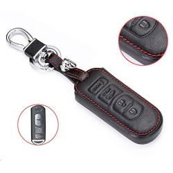 WFMJ Black Leather For Mazda 3 5 6 CX-7 CX-9 MX-5 Miata 4 Buttons Remote Smart Key Chain Cover Case Fob