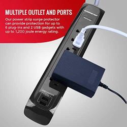 Monster Power Strip Surge Protector with USB Ports - Heavy Duty Protection for 6 Plug-ins and 2 USB Gadgets - Ideal for Computers, Home Theatre, Home Appliance and Office Equipment