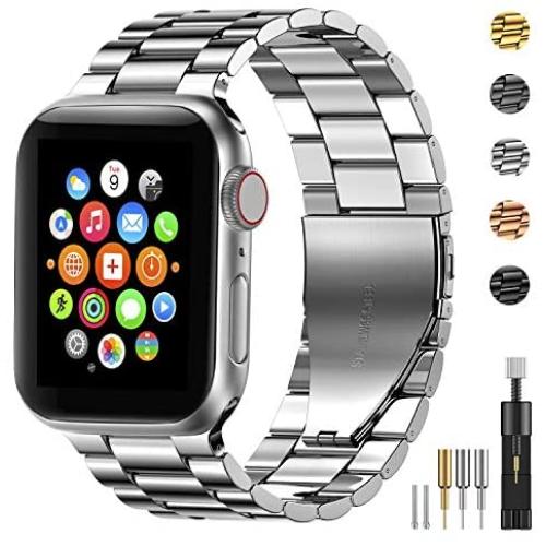 Fitlink Stainless Steel Metal Band for Apple Watch 38/40/42/44mm Replacement Link Bracelet Band Compatible with Apple Watch Series 6 Apple Watch Series 5 Apple Watch Series 1/2/3/4 (Silver,42/44mm)
