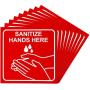 10 Pieces Sanitize Hands Here Signs Stickers Use Hand Signs 6 x 6 Inch Quality Self-Adhesive Vinyl, Laminated for UV, Scratch, Water, Weather and Fade Resistance, Indoor and Outdoor (Red)