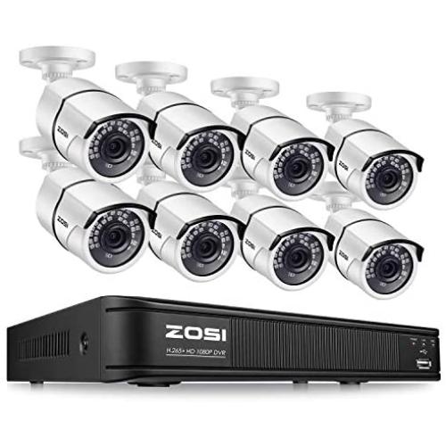ZOSI 1080p H.265+ Security Camera System for Home, 5MP Lite 8 Channel CCTV DVR and 8 x 1080p Weatherproof Bullet Cameras Outdoor Indoor with 120ft Night Vision and 105°Wide Angle (No HDD Included)
