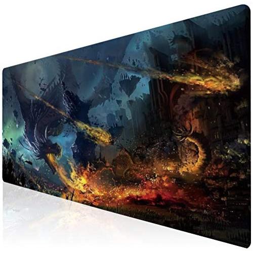 Imegny Extended Gaming Mouse Pad, Portable Keyboard & Mouse Mat with Stitched Edges + Non-Slip Rubber Base (type4 35.415.7Inch, firedragon019)