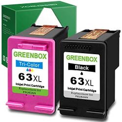 GREENBOX Remanufactured Ink Cartridge 63 Replacement for HP 63 63XL for HP OfficeJet 3830 5255 5258 Envy 4520 4512 4513 4516 DeskJet 1112 1110 3630 3632 3634 2130 2132 Printer (1 Black 1 Tri-Color)