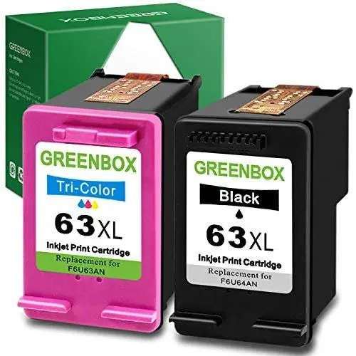 GREENBOX Remanufactured Ink Cartridge 63 Replacement for HP 63 63XL for HP OfficeJet 3830 5255 5258 Envy 4520 4512 4513 4516 DeskJet 1112 1110 3630 3632 3634 2130 2132 Printer (1 Black 1 Tri-Color) GREENBOX Remanufactured Ink Cartridge 63 Replacement for HP 63 63XL for HP OfficeJet 3830 5255 5258 Envy 4520 4512 4513 4516 DeskJet 1112 1110 3630 3632 3634 2130 2132 Printer (1 Black 1 Tri-Color)