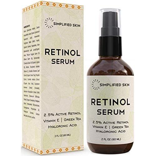 Retinol Serum 2.5% for Face & Eyes (2 oz) with Vitamin A, E, Hyaluronic Acid & Green Tea for Anti-Aging, Fine Lines & Wrinkles. Best Brightening Facial Serum for Day & Night use by Simplified Skin