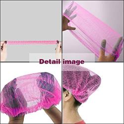 Abnaok Non Woven Disposable Dust Caps, 100 PCS Elastic Caps for Food Industries, Medical Works - Pleated Anti Dust Hat Set Universal Size(Pink)