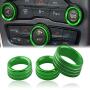 Challenger/Charger Control Knob Covers，Custom Fit Volume AC Radio Switch Button Decal Trim Rings Set of 3 - Compatible with Dodge Challenger/Charger (2015-UP) - Green