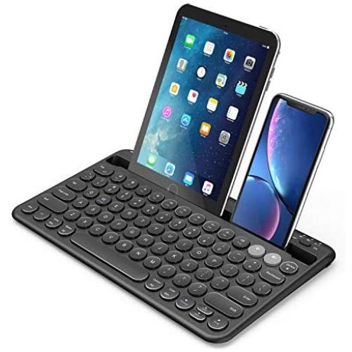Multi-device Bluetooth keyboard, Jelly Comb Rechargeable Wireless Bluetooth Keyboard Switch to 2 Devices for Cellphone, Tablet, PC, Smart TV, Macbook iOS Android Windows-B046 (Black)