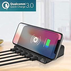 Multi USB Charging Station Desktop Wireless Charger USB C Charger QC 3.0 Quick Charge for iPhone 11 XS XR X 8, iPad, Galaxy S20 S10 Note, LG, HTC, Google Pixel and More