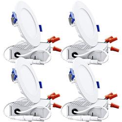 TORCHSTAR Basic Series 10W 4 Inch Low Profile Ultra-Thin Recessed Ceiling Light with Junction Box, 4000K Cool White Dimmable Can-Killer Downlight, 650lm 80W Eqv. ETL and Energy Star, Pack of 4