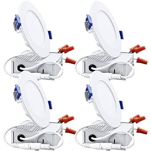 TORCHSTAR Basic Series 10W 4 Inch Low Profile Ultra-Thin Recessed Ceiling Light with Junction Box, 4000K Cool White Dimmable Can-Killer Downlight, 650lm 80W Eqv. ETL and Energy Star, Pack of 4
