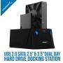 Sabrent USB 3.0 to SATA I/II/III Dual Bay External Hard Drive Docking Station for 2.5 or 3.5in HDD, SSD with Hard Drive Duplicator/Cloner Function [10TB Support] (EC-HD2B)