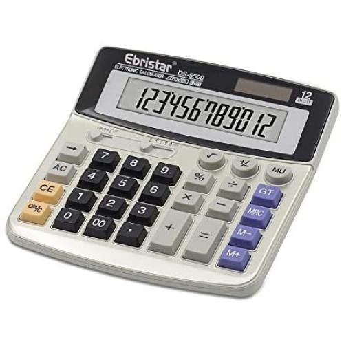 Calculator,12-Digit Desktop Basic Calculator, Solar Battery Dual Power with Large LCD Display and Large Buttons Office Calculator by Ebristar (JP01251A)
