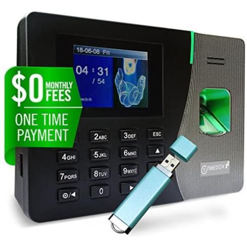 Timedox Silver Plus Biometric Fingerprint Time Clock for Employees | $0 No Monthly Fee | One-Time payment for the software is required | Export Dynamic Reports to Payroll | 2 Yr. Warranty | US Support