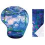 Claude Monet Water Lillies 1917 Ergonomic Design Mouse Pad with Wrist Support. Gel Hand Rest. Matching Microfiber Cleaning Cloth for Glasses & Electronics. Mouse Pad for Laptop, PC Computer & Mac.