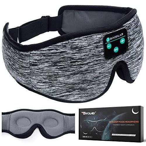 Boodlab Sleep Headphones Bluetooth Sleep Mask, 3D Sleep Eye Mask with Ultra-Thin HD Stereo Speakers Washable Adjustable for Sleeping Side Sleepers, Air Travel,Yoga,Meditation,Holiday