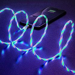 3 in 1 Magnetic Charging Cable LED Flowing Shining Colorful Cord Light Up Candy Moving Party Streamer Absorption USB Compatible with Mirco USB Android, Type C Smartphone and iProduct Device