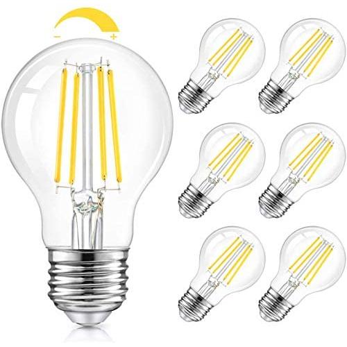 LED A19 Dimmable Light Bulbs 100W Equivalent, Vintage E26 Edison Bulbs 8W 1200LM, 5000K Daylight White, Clear Antique LED Filament Bulb for Home, Bathroom, Indoor&Outdoor, 6-Pack