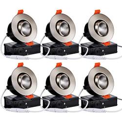 TORCHSTAR 3 Inch Gimbal LED Dimmable Recessed Light with J-Box, 7W (50W Eqv.) 500lm, Airtight, ETL/Energy Star, CRI 90+, 4000K Cool White, 5 Years Warranty, Satin Nickel, Pack of 6
