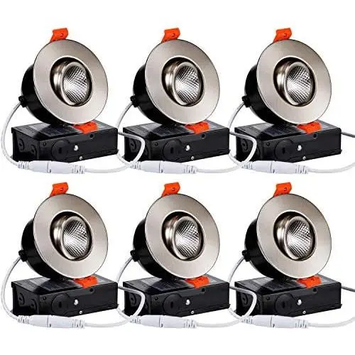 TORCHSTAR 3 Inch Gimbal LED Dimmable Recessed Light with J-Box, 7W (50W Eqv.) 500lm, Airtight, ETL/Energy Star, CRI 90+, 4000K Cool White, 5 Years Warranty, Satin Nickel, Pack of 6 TORCHSTAR 3 Inch Gimbal LED Dimmable Recessed Light with J-Box, 7W (50W Eqv.) 500lm, Airtight, ETL/Energy Star, CRI 90+, 4000K Cool White, 5 Years Warranty, Satin Nickel, Pack of 6