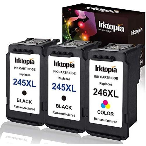 3 Pack Remanufactured Ink Cartridge Replacement for Canon PG 245XL 246XL (2 Black 1 Tri-Color) 245 XL with Ink Level Indicator Used in PIXMA iP2820 MG2420 MG2520 2920 MG2922 MG2924 MX492 MX490 Printer