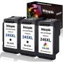 3 Pack Remanufactured Ink Cartridge Replacement for Canon PG 245XL 246XL (2 Black 1 Tri-Color) 245 XL with Ink Level Indicator Used in PIXMA iP2820 MG2420 MG2520 2920 MG2922 MG2924 MX492 MX490 Printer