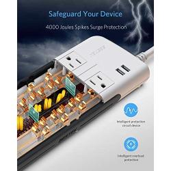 BESTEK 10-Outlet 6 Feet Extension Cord 4000 Joules Power Strip with USB 15A 1875W Surge Protector with Dual 2.4A USB Charging Port Desktop Charging Station, Wide Spaced Outlet for Large Plug