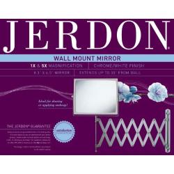 Jerdon J2020C 8.3-Inch Two-Sided Swivel Wall Mount Mirror with 5x Magnification, 30-Inch Extension, Chrome and White Finish