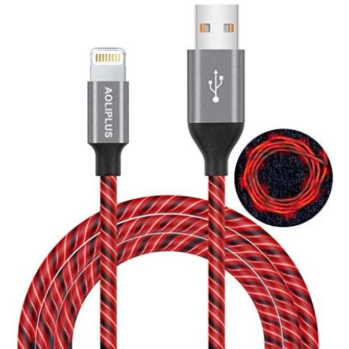 iPhone Charger Cable,[MFi Certified] Aoliplus 6ft LED Flowing Lightning Cable Fast Charger Data Sync Transfer Cord Compatible with iPhone 12 SE 11 PRO MAX XS XR X 8 7 Plus 6S 6 iPad (Red)