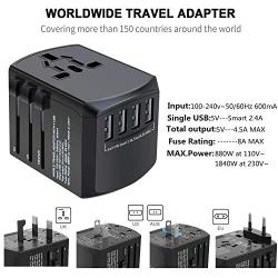 International Travel Adapter, Worldwide Travel Charger with 4 USB Ports Power Converters for EU, UK, US, USA, AU, Europe & Asia, All-in-one Universal Wall Plug Multi-Outlets Electrical Adaptor