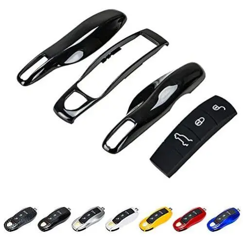 Rolling Gears Remote Key Fob Shell Cover and Key Button Rubber Compatible with Porsche Cayenne and Macan Key Fob (Black)