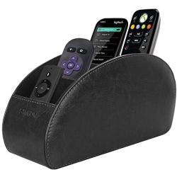 SITHON Remote Control Holder with 5 Compartments - PU Leather Remote Caddy Desktop Organizer Store TV, DVD, Blu-Ray, Media Player, Heater Controllers, Black