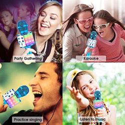 BlueFire Bluetooth 4 in 1 Karaoke Wireless Microphone with LED Lights, Portable Microphone for Kids, Girls, Boys and Adults (Blue)