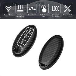 TANGSEN Smart Key Fob Case for INFINITI JX35 Q50 Q60 QX56 QX60 QX80 for NISSAN ALTIMA ARMADA MAXIMA MURANO PATHFINDER ROGUE 5 Button Keyless Entry Remote 3D Carbon Fiber ABS Black Silicone Cover