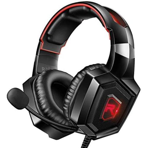 RUNMUS Gaming Headset for PS4, Xbox One, PC Headset w/Surround Sound, Noise Canceling Over Ear Headphones with Mic & LED Light, Compatible with PS5, PS4, Xbox One, Switch, PC, PS3, Mac, Laptop, Red