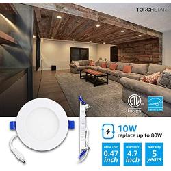 TORCHSTAR Basic Series 10W 4 Inch Low Profile Ultra-Thin Recessed Ceiling Light with Junction Box, 4000K Cool White Dimmable Can-Killer Downlight, 650lm 80W Eqv. ETL and Energy Star, Pack of 4