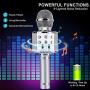BlueFire Bluetooth 4 in 1 Karaoke Wireless Microphone with LED Lights, Portable Microphone for Kids, Girls, Boys and Adults (Silver)