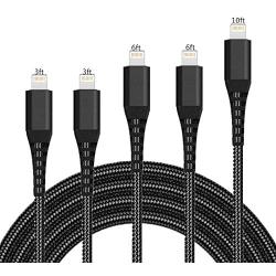 iPhone Charger Cable Lightning Cable SHARLLEN 5 Pack [3FT/3FT/6FT/6FT/10FT] Nylon Braided Lightning Cord Fast Long Cords iPhone Charging Cable Compatible/XS/Max/X/8 Plus/8/7/7P/iPad/iPod Black