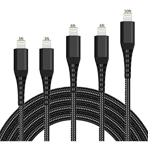iPhone Charger Cable Lightning Cable SHARLLEN 5 Pack [3FT/3FT/6FT/6FT/10FT] Nylon Braided Lightning Cord Fast Long Cords iPhone Charging Cable Compatible/XS/Max/X/8 Plus/8/7/7P/iPad/iPod Black