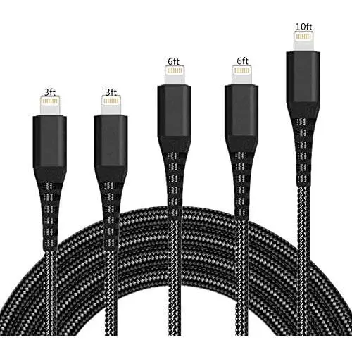 iPhone Charger Cable Lightning Cable SHARLLEN 5 Pack [3FT/3FT/6FT/6FT/10FT] Nylon Braided Lightning Cord Fast Long Cords iPhone Charging Cable Compatible/XS/Max/X/8 Plus/8/7/7P/iPad/iPod Black