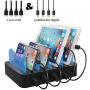 Hercules Tuff Charging Station for Multiple Devices, with 4 USB Ports and 4 Short USB Cables Included, Black